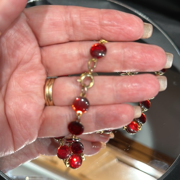 Faceted Deep Red Garnet Quartz Vintage gold backing & hardware necklace! - Picture 7 of 10